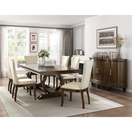 Dining Table Light Brown with 8 Chairs 5562GY / EXTENDABLE