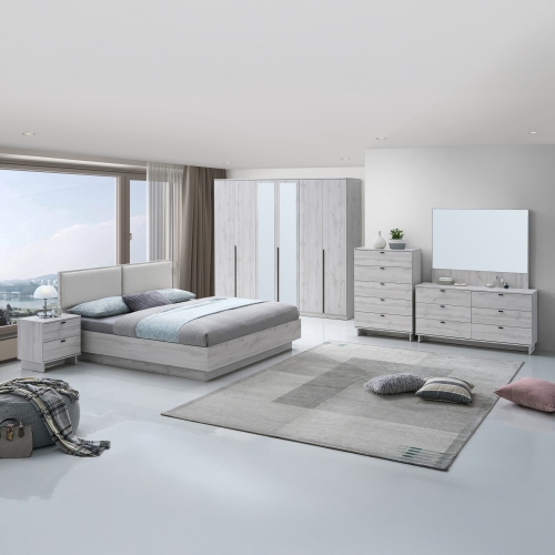 Double Bedroom White Wash 6 Pieces with Wardrobe SPRING