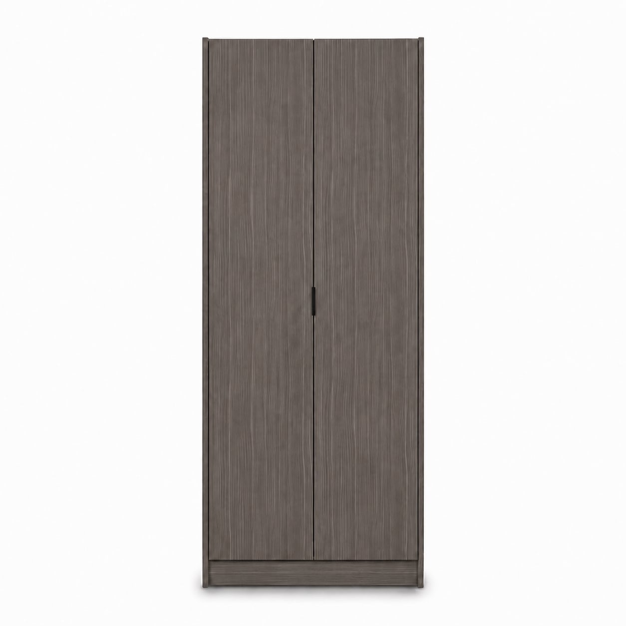 03-32-00042-7.jpg Grey wood-grain 2 door wardrobe with bar handles and open shelving interior — view 2
