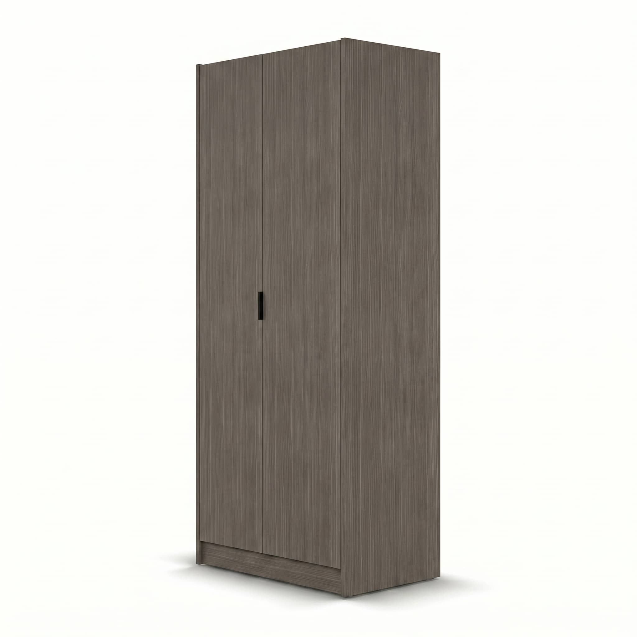 03-32-00042-12.jpg Grey wood-grain 2 door wardrobe with bar handles and open shelving interior — view 3