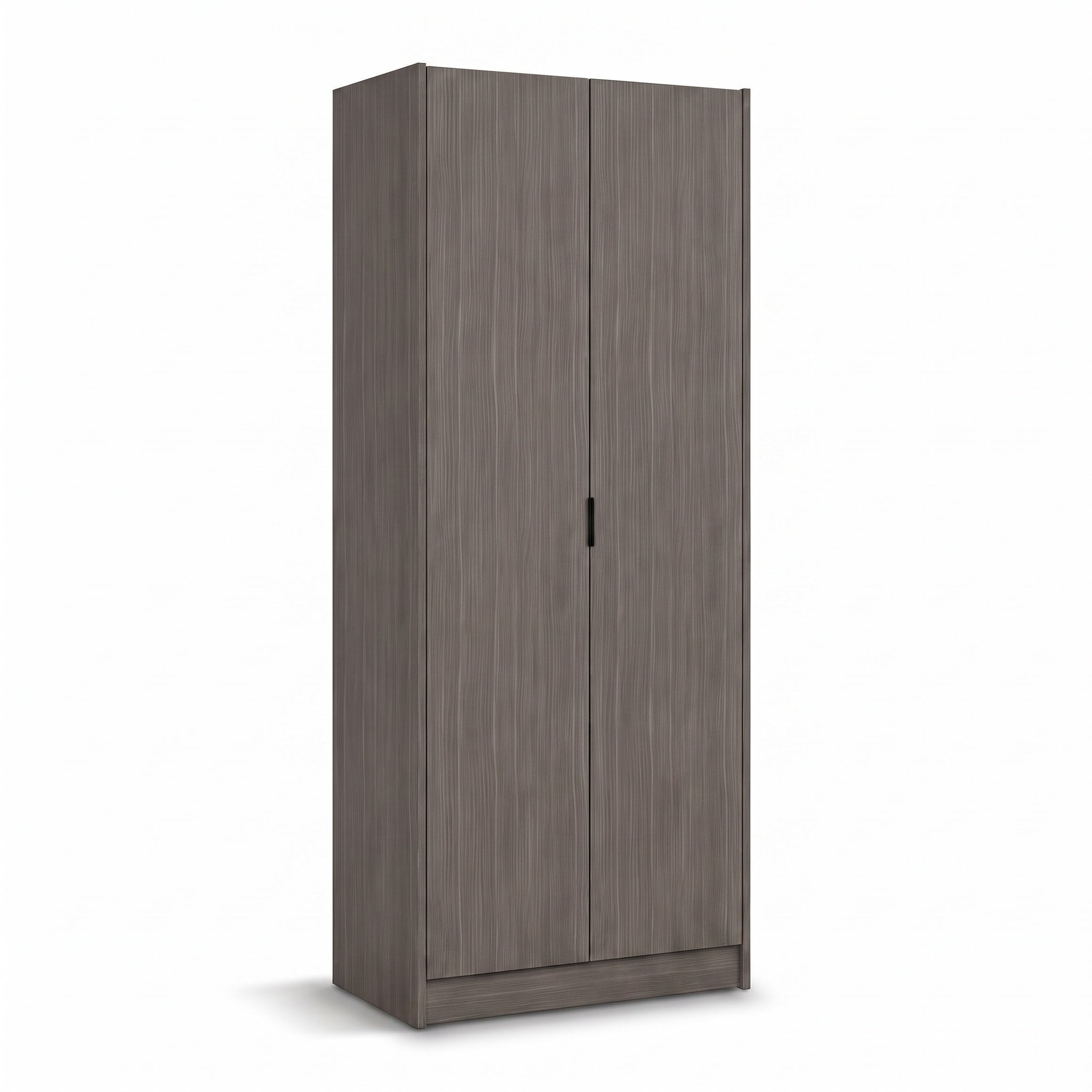 03-32-00042-8.jpg Grey wood-grain 2 door wardrobe with bar handles and open shelving interior — view 4