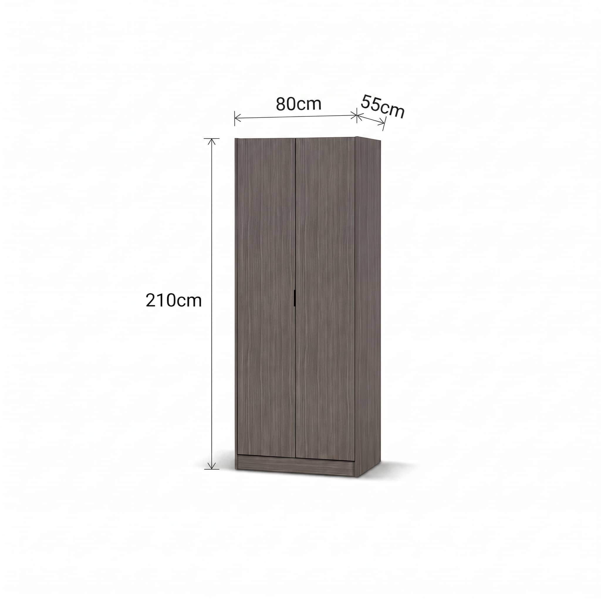 03-32-00042-11.jpg Grey wood-grain 2 door wardrobe with bar handles and open shelving interior — view 6