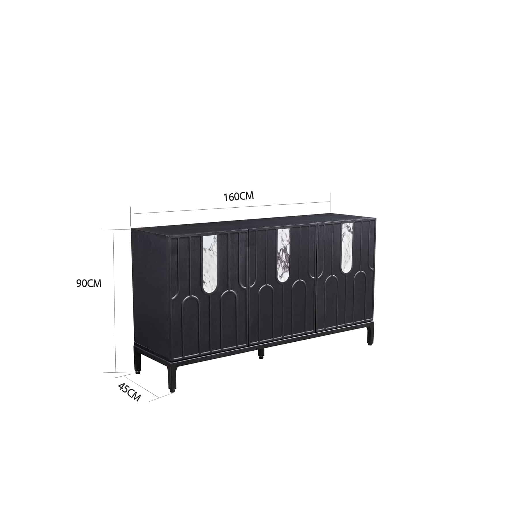 42-30-00459-5.jpg 3 Door Wood Sideboard with Stone Inlay – Black Oak & White - Image 3