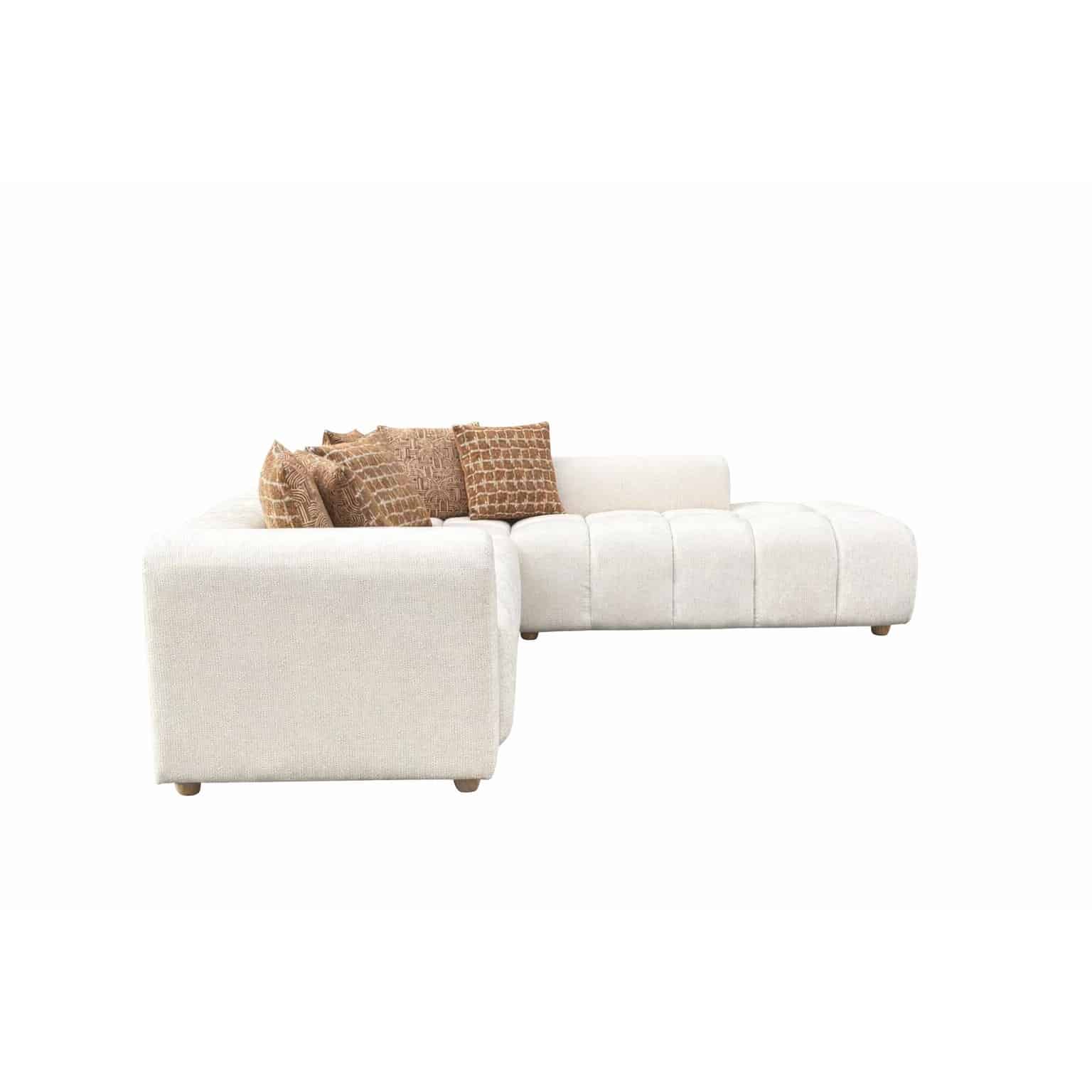 16-30-00069-7.jpg Warm ivory boucle LAF sofa chaise with channel tufting and rust scatter cushions — view 6