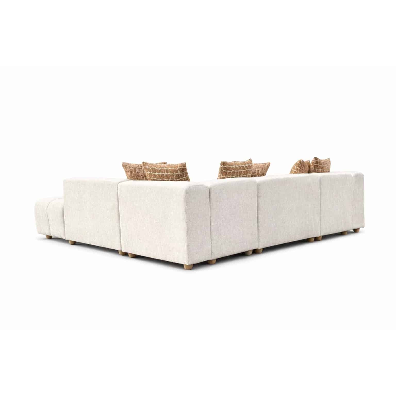 16-30-00069-9.jpg Warm ivory boucle LAF sofa chaise with channel tufting and rust scatter cushions — view 8