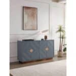 Slate Blue 4-door sideboard with diamond-carved panels and rose gold base