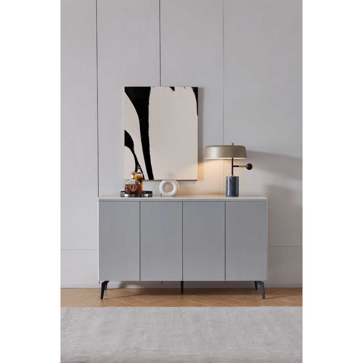 42-30-00314-2.jpg Ash Grey 4-door sideboard with sintered stone top and tapered metal legs
