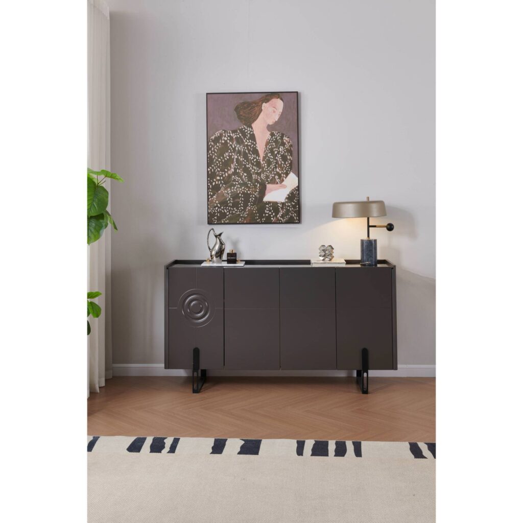 Dark Steel Grey four-door sideboard with sintered stone top and metal legs