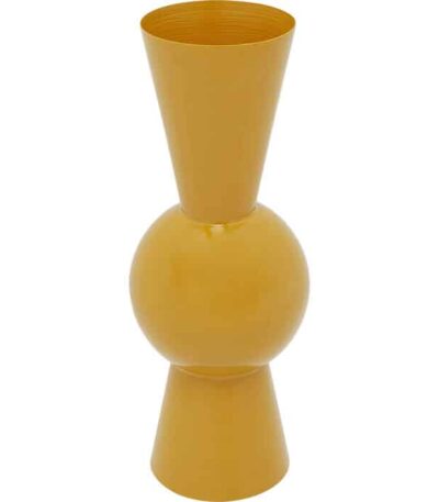 Mustard Yellow steel sculptural vase with hourglass silhouette