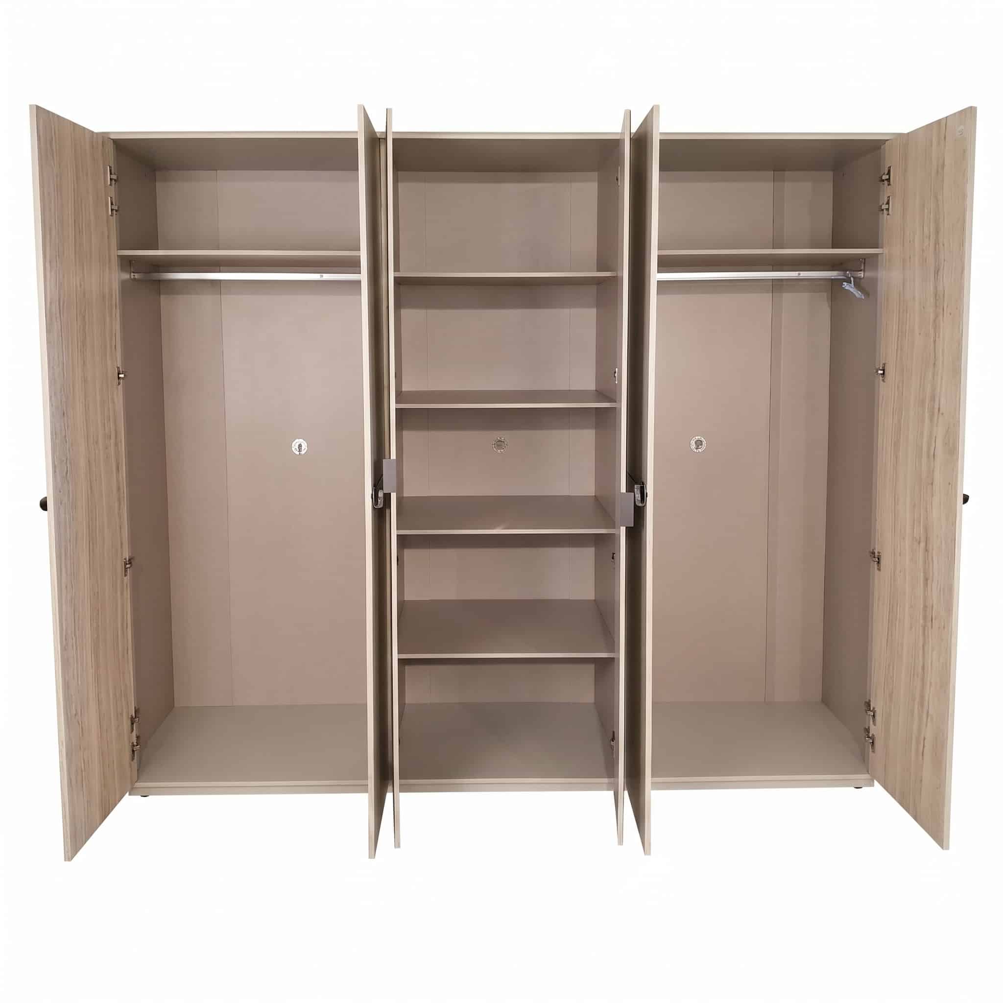 03-30-00080-15.jpg Ash grey 6-door wardrobe with mirrored centre panels and whitewashed oak-look accents — view 6