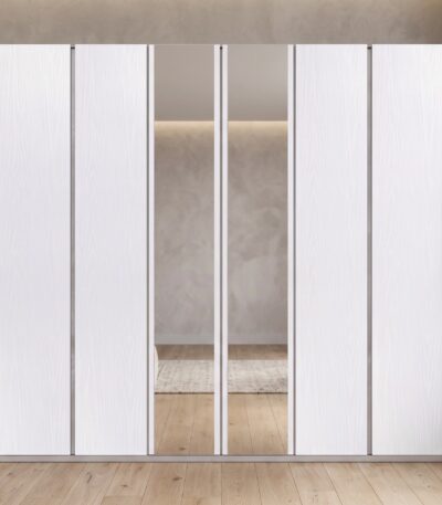White Wash 6-door wardrobe with mirrored panels and wood-grain finish