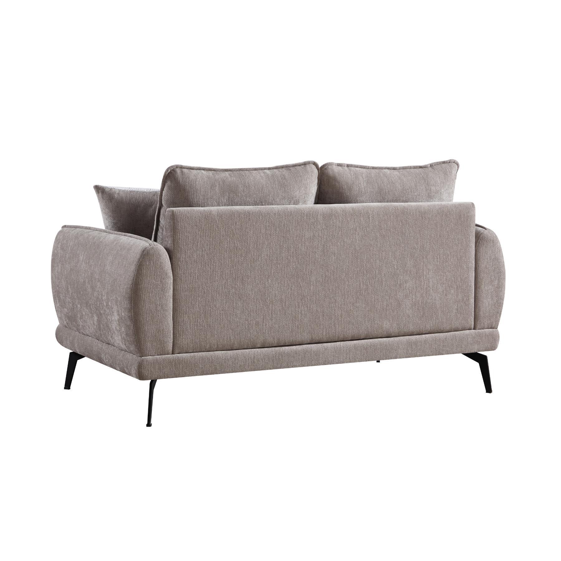 01-02-00671-12.jpg Warm taupe chenille 7 seater sofa set with rolled arms and black metal legs — view 11