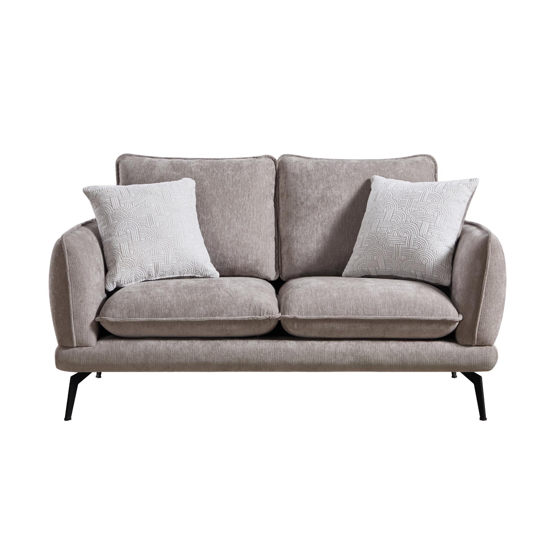 01-02-00671-5.jpg Warm taupe chenille 7 seater sofa set with rolled arms and black metal legs — view 4