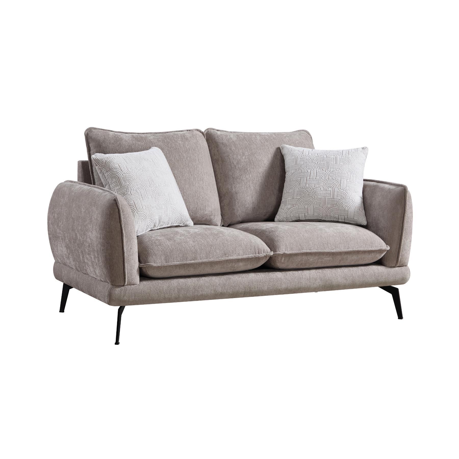 01-02-00671-7.jpg Warm taupe chenille 7 seater sofa set with rolled arms and black metal legs — view 6