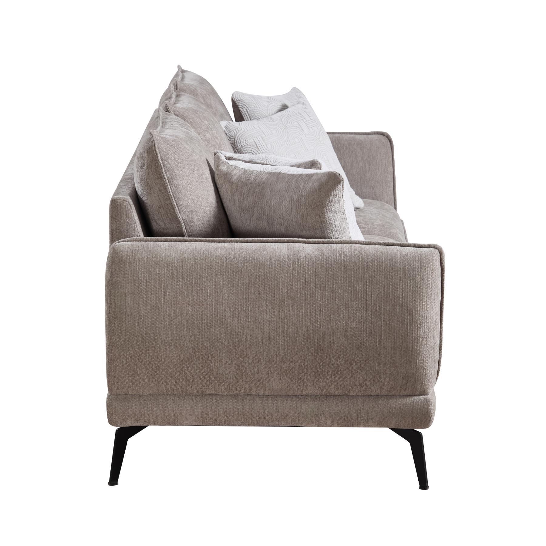 01-02-00671-8.jpg Warm taupe chenille 7 seater sofa set with rolled arms and black metal legs — view 7