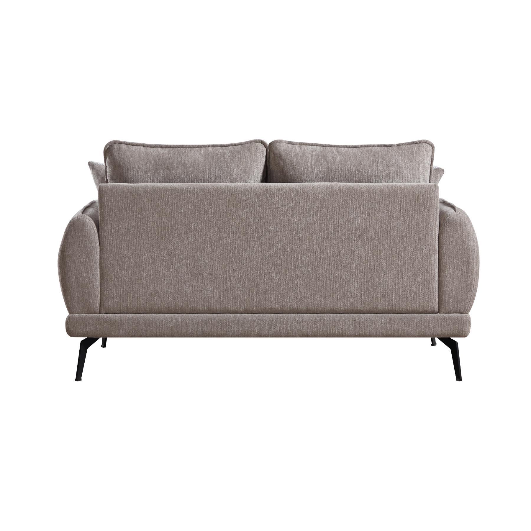 01-02-00671-10.jpg Warm taupe chenille 7 seater sofa set with rolled arms and black metal legs — view 9