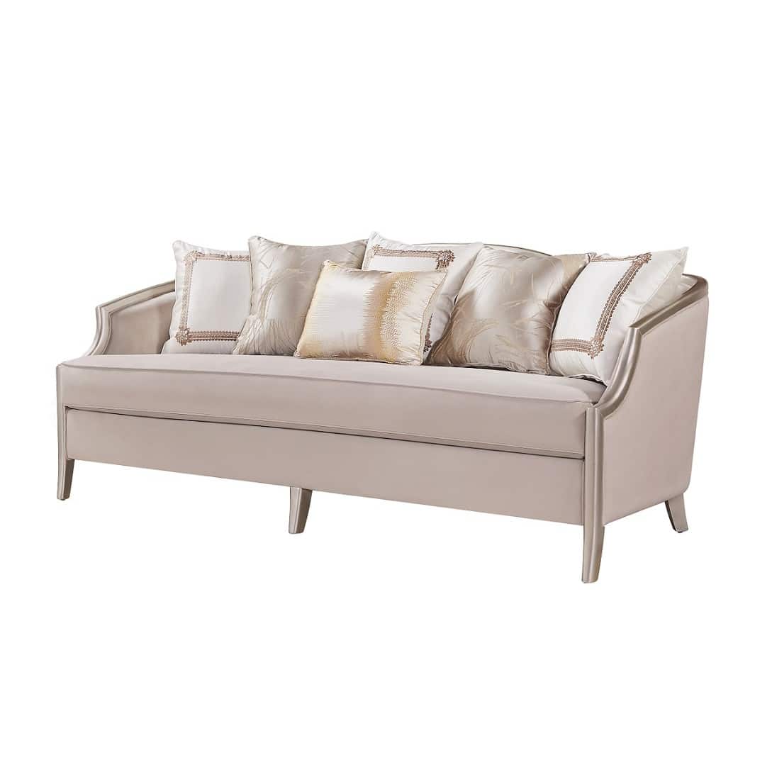 28-30-00219-3.jpg Warm dove grey classic fabric sofa set with rolled arms and matching table set — view 2