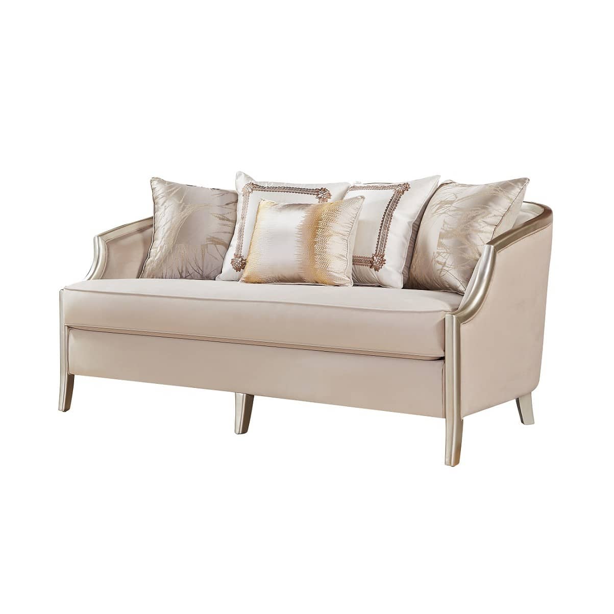 28-30-00219-4.jpg Warm dove grey classic fabric sofa set with rolled arms and matching table set — view 3