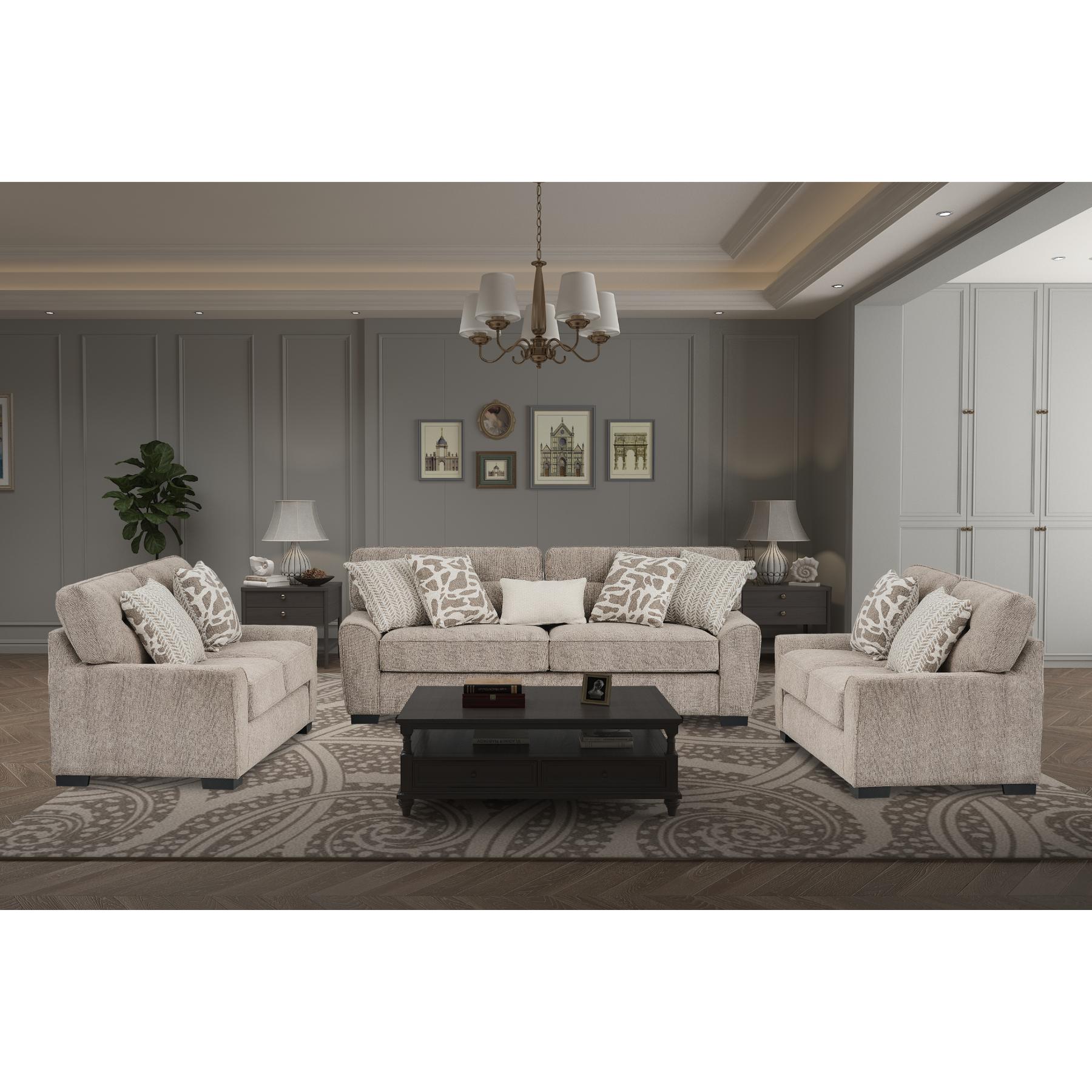 01-30-04598-3.jpg Warm taupe woven fabric 7 seater sofa set with patterned scatter cushions