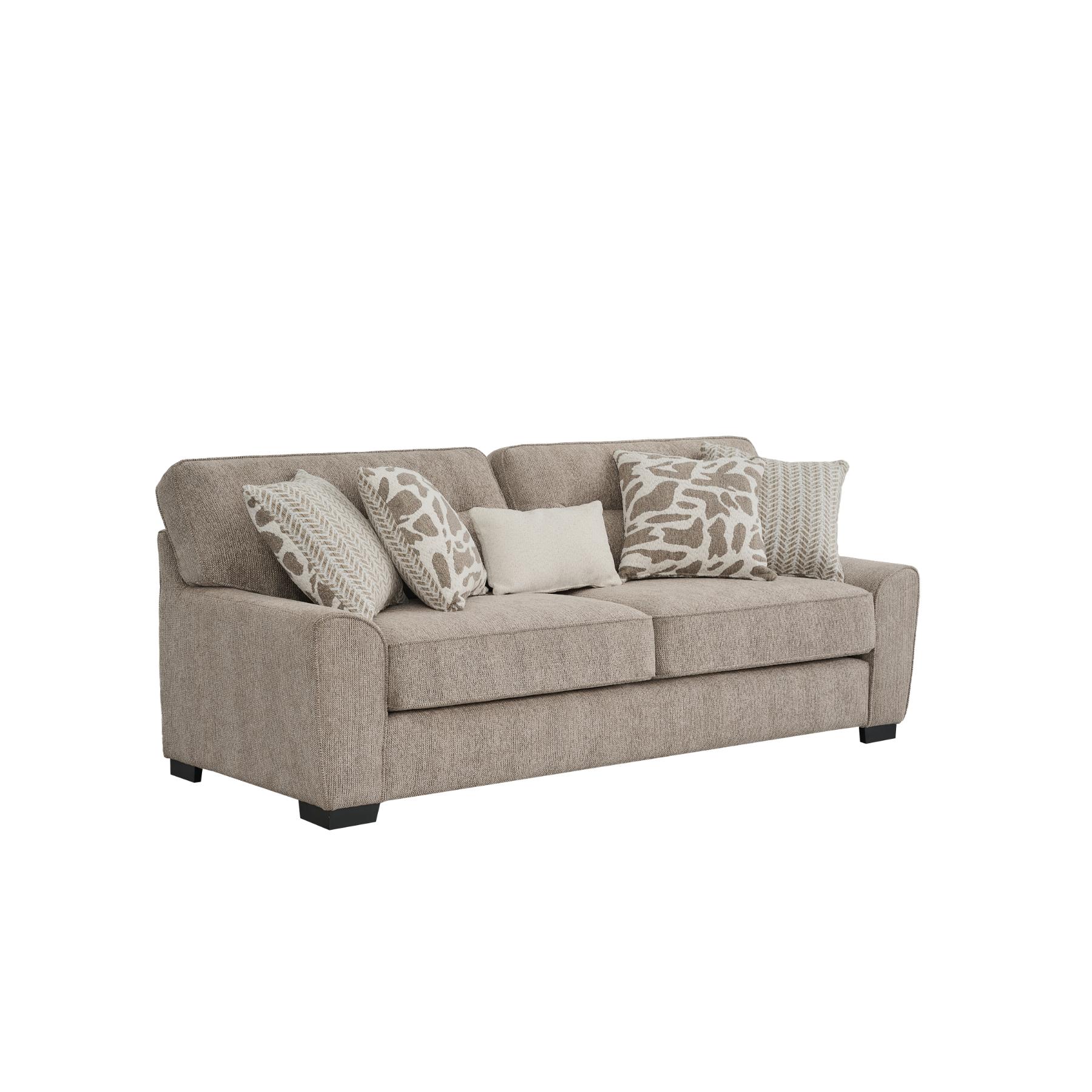 01-30-04598-10.jpg Warm taupe woven fabric 7 seater sofa set with patterned scatter cushions — view 8