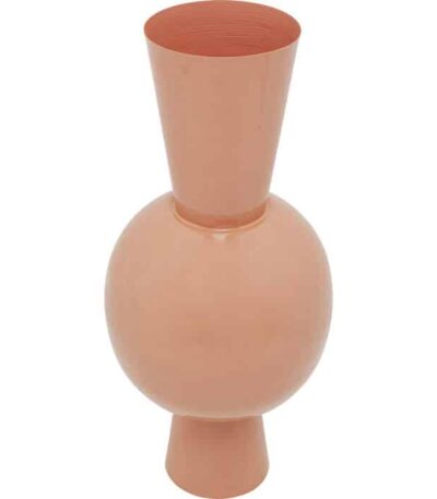 Tall peach beige metal vase with flared neck and round body, 83cm statement piece