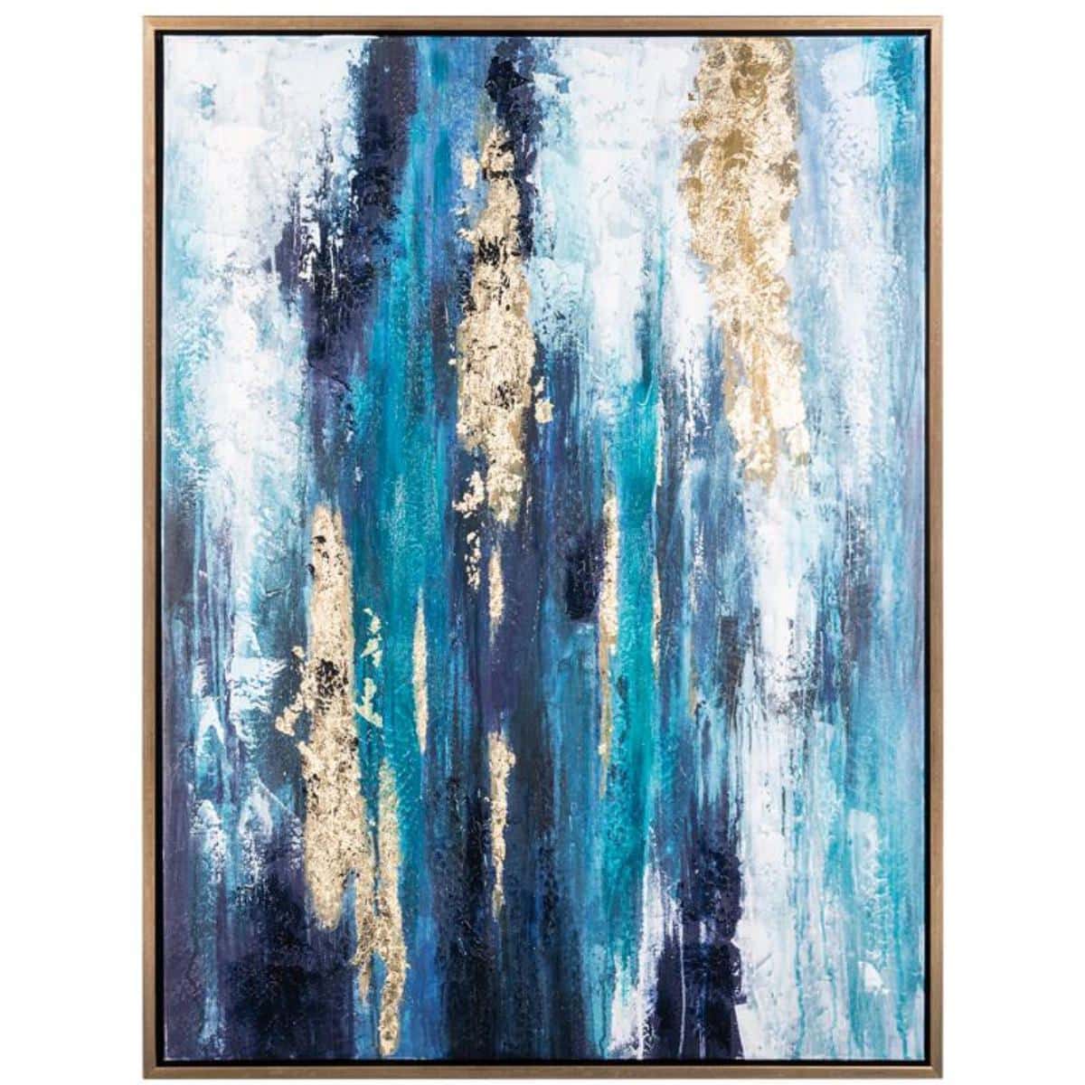 46-30-01101-1.jpg Abstract Denim Blue and gold leaf canvas wall art in a goldtone frame