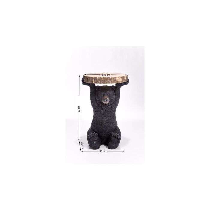 14-30-00283-6.jpg Black polyresin bear-shaped side table with natural log-slice top — view 10