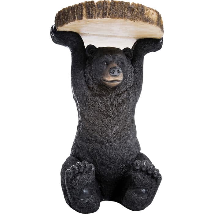 14-30-00283-5.jpg Black polyresin bear-shaped side table with natural log-slice top — view 6