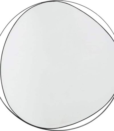 Black metal wall mirror with irregular overlapping double-ring frame, 80cm
