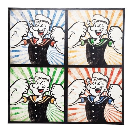 Multicolour pop-art canvas photo frame with comic print in black fir wood frame