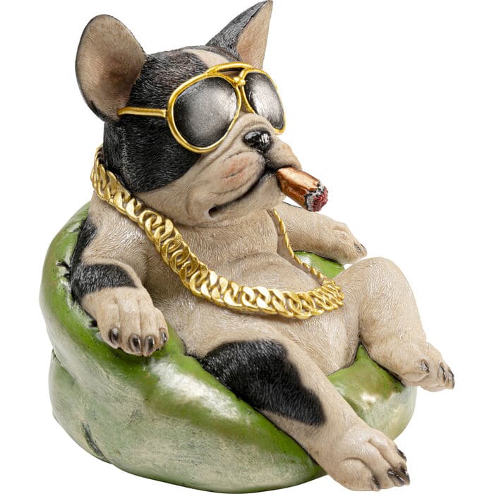 20-30-07303-7.jpg Hand-painted resin French Bulldog money box ornament with gold chain and sunglasses — view 2