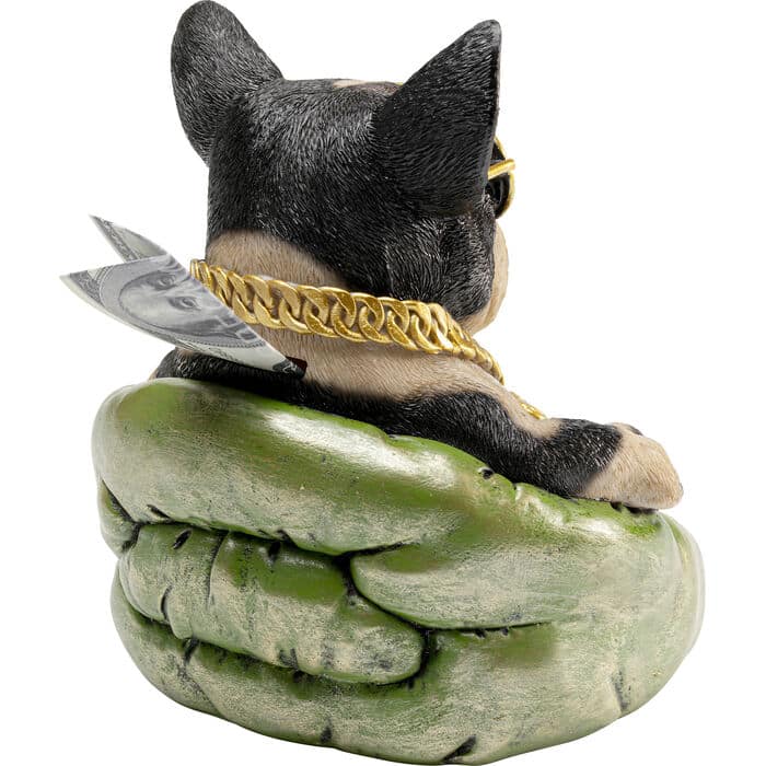 20-30-07303-9.jpg Hand-painted resin French Bulldog money box ornament with gold chain and sunglasses — view 4