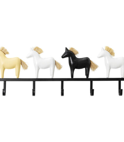 Multicolour metal coat rack with sculpted horse figures and five hooks