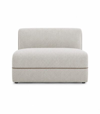 Warm Oatmeal textured fabric armless chair with contrast piping and deep seat