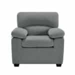 Charcoal grey fabric sofa chair with pillow-top arms and deep channel-stitched seat — view 2