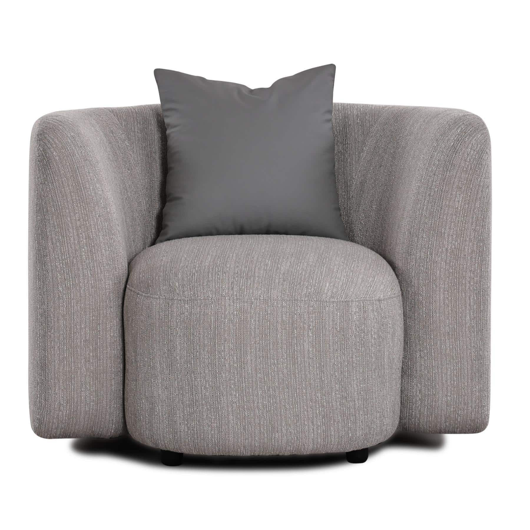 54-30-00247-1.jpg Warm grey woven fabric sofa chair with rounded arms and charcoal grey scatter cushion