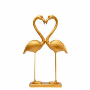 Gold resin flamingo love figurine forming a heart shape on rectangular base