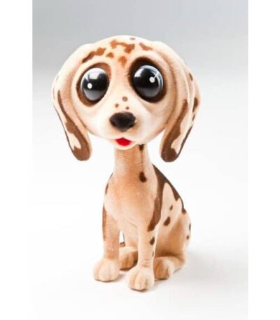 Flocked resin puppy figurine ornament in Warm Beige with spotted markings