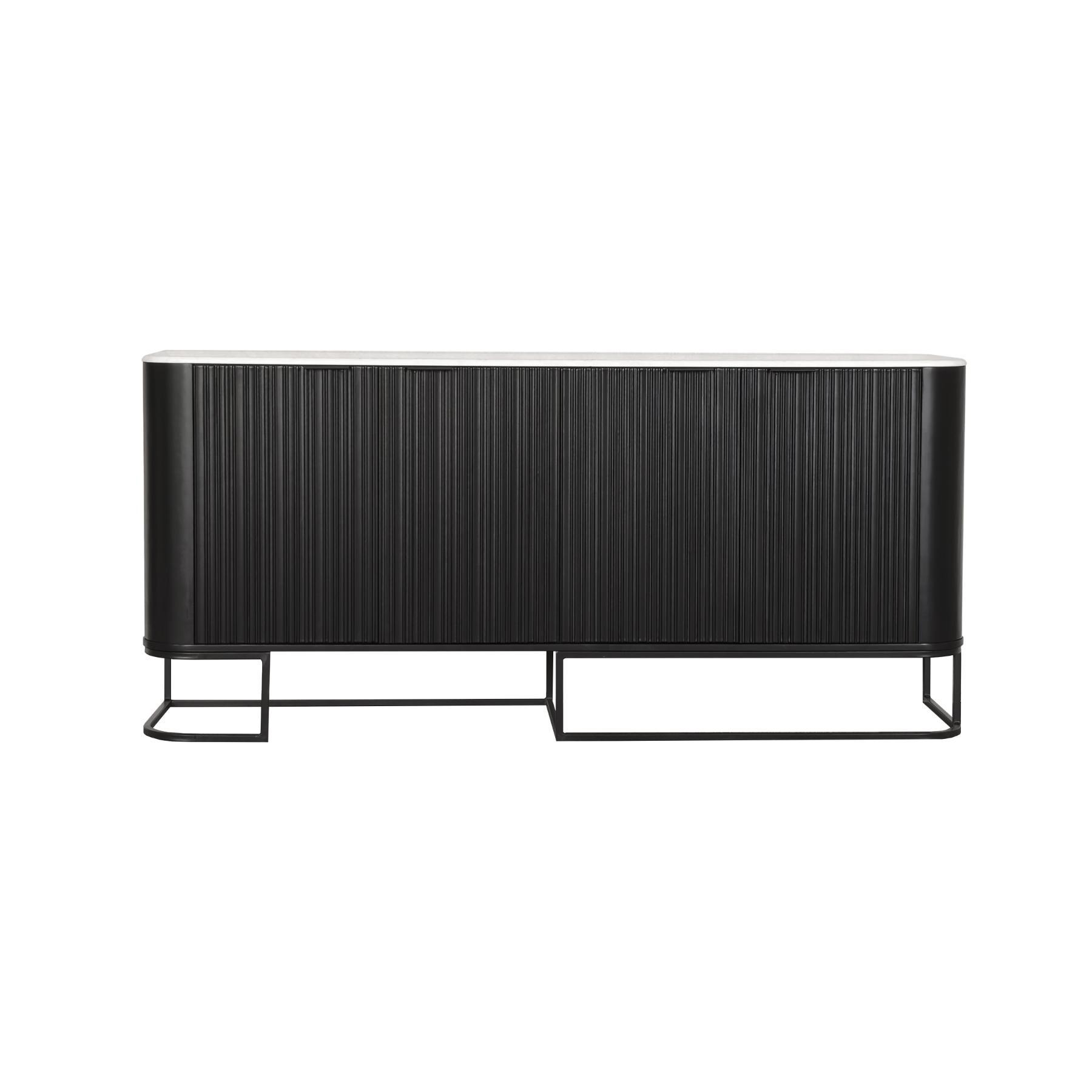 42-30-00378-2.jpg Black fluted sideboard with white marble-look top and metal base