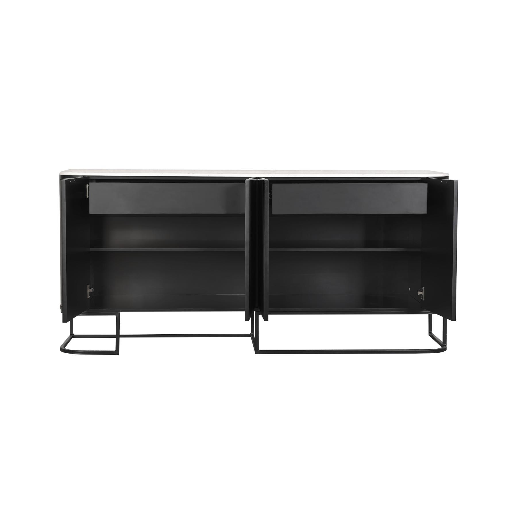 42-30-00378-4.jpg Black fluted sideboard with white marble-look top and metal base — view 3