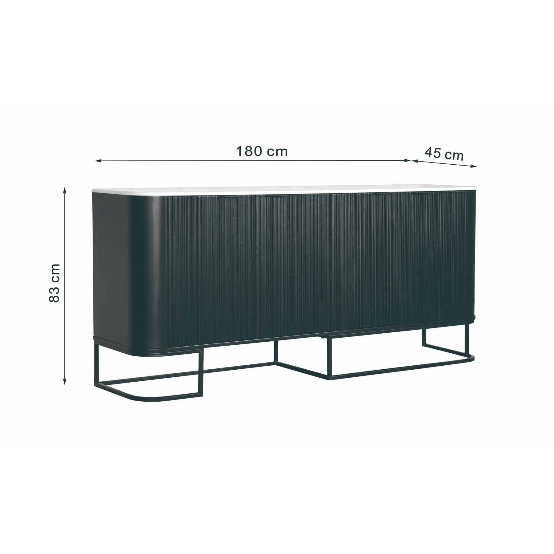 42-30-00378-5.jpg Black fluted sideboard with white marble-look top and metal base — view 4