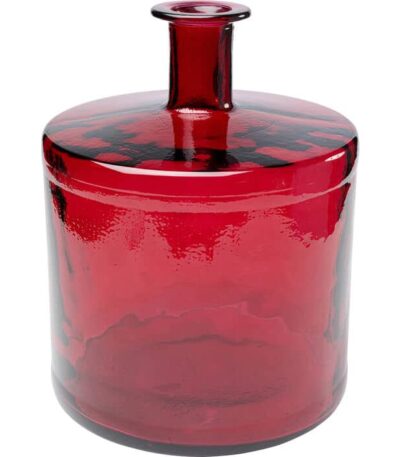Ruby red hand-blown glass vase with cylindrical body and flared neck