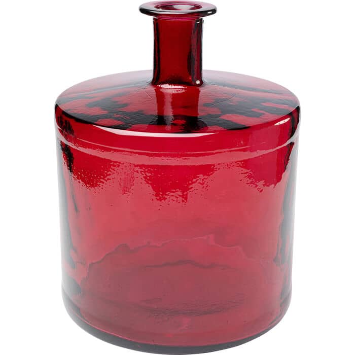Ruby red hand-blown glass vase with cylindrical body and flared neck