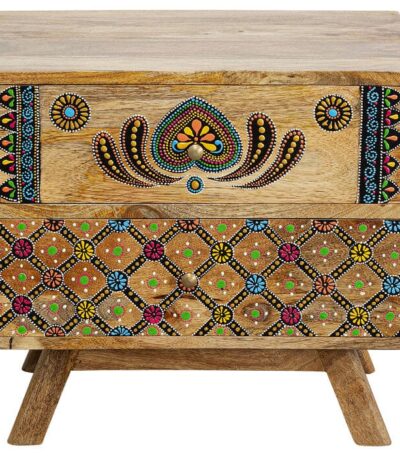 Hand-painted solid wood nightstand with two drawers and colourful folk-art motifs