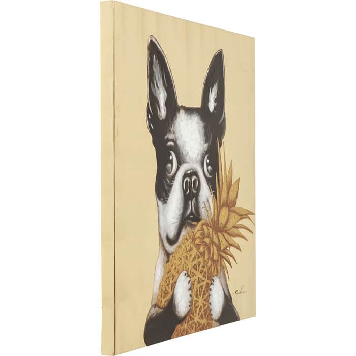 92-30-00472-3.jpg Gold canvas wall art of a Boston terrier holding a metallic pineapple — view 2