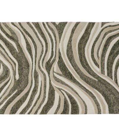 Olive green and taupe wave pattern hand-tufted wool blend rug