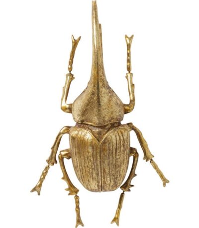 Antique gold sculptural Hercules beetle wall decoration with detailed textured finish