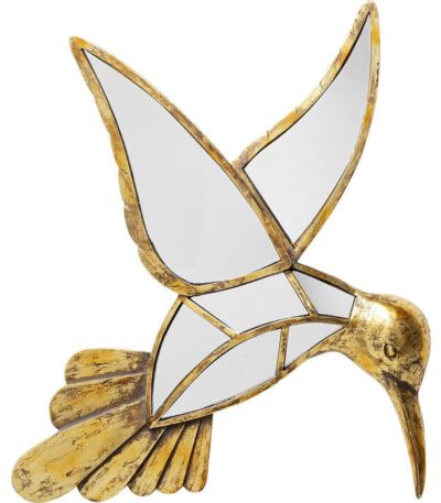 Antique gold hummingbird wall mirror with faceted mirror glass wings