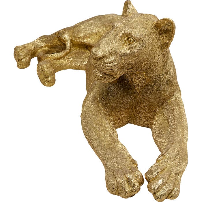 Gold resin lioness statuary figurine lying with outstretched paws — view 4