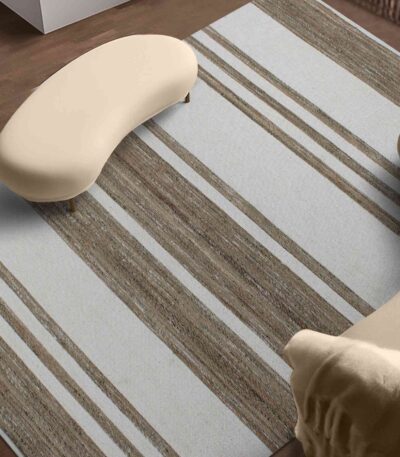 Flatwoven striped rug in Warm Sand and Ivory stripes, rectangular 230x330 cm — view 2